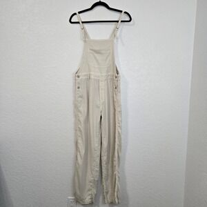 American Eagle Outfitters Cream Linen Blend Overalls Size Small